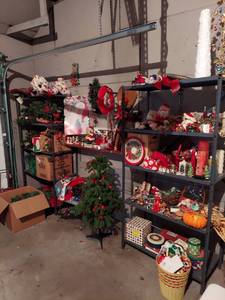 lot 6350 image: All Christmas Decor and Wrapping Paper - Shelves Included - Bring Boxes