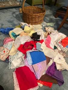 lot 6126 image: lot of handkerchiefs and basket