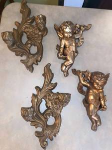 lot 6199 image: two candle holders and angel decor