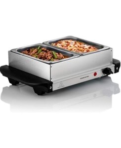 lot 5 image: Ovente Electric Buffet Server Two Sectional Stainless Steel Food Warmer Tray, Heated Removable Warming Frame and Adjustable Warming Dial for Indoor or Outdoor Use, Silver (FW152S)