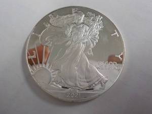 lot 213 image: 2021 American Eagle 1 oz Silver BU Coin no plastic capsule