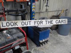 lot 214 image: Antiuqe RR sign (Look Out For The Cars) 6 Long x 6 wide