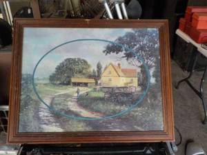 lot 244 image: framed farmhouse picture