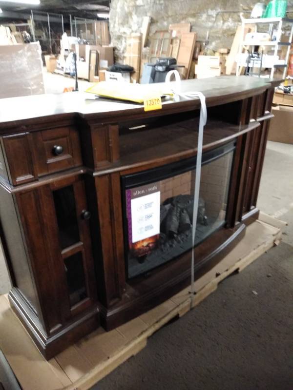 Allen + Roth 68-in W Mahogany Infrared Quartz Electric Fireplace Retail  $699.99 | ♢♢ACH Retail Liquidation Suite 182 Home Improvement Auction!!  Frigidaire Mini Refrigerator, Allen + Roth Mahogany Electric Fireplace,  Kobalt Compressor,