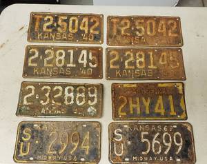 lot 510 image: 1940s License Plates - Kansas & 1 Pennsylvania and 2 1960s Kansas Plates