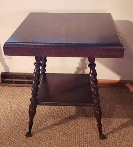 lot 101 image: Antique Dark Oak Barley Twist Side Table wCast Iron & Glass feet  24 x 24 x 27.5 in. tall