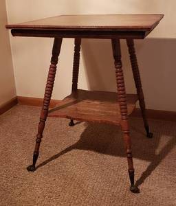 lot 105 image: Antique Spindle LegClaw Feet Oak Side Table  24 x 24 x 29 in. tall
