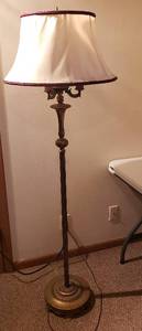 lot 107 image: Vintage Antique Brass Floor Lamp wShade (works) 63 In. tall  bulbs NOT included  center socket requires a Mogul base bulb