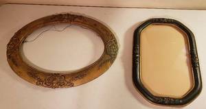 lot 109 image: Vintage Frames Gold Ornate Oval  25 x 19 in. (some damage  see pix) and Octogan Ornate wconvex glass  13.25 x 20.25 in