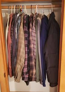 lot 167 image: Mens Clothing  Size M  Canvas & Flannel Shirts, Insulated Flannel Shirts, Insulated Hoodies and Wrangler Down Jacket