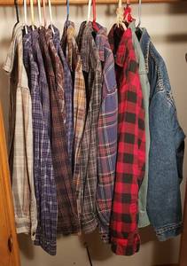 lot 170 image: Mens Clothing  Size Large  Flannel Shirts, Insulated Flannel Shirts and Levi Lined Jean Jacket