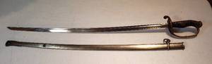 lot 188 image: Ceremonial Brass Handle Sword wScabbard  32.25 in. long and 33 in. long in Scabbard  no markings