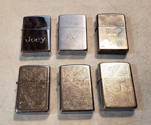lot 207 image: 6 Vintage Zippo Lighters  Various Styles