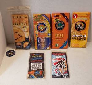 lot 215 image: Wichita Riverfestival Buttons 2002  2005, 2008, 2011 and 2012