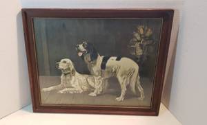 lot 241 image: Vintage Framed Print  Hunting Dogs  Faith and Loyalty by Alexander Pope  22.5 x 18.5 in.