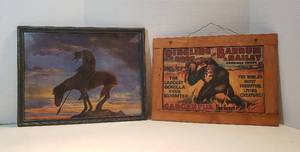 lot 242 image: 2 Vintage Framed Prints  Indian Trails End  17 x 13 in. and Ringling Bros. and Barnum & Bailey Combined Shows  Gargantua  16 x 12 in.