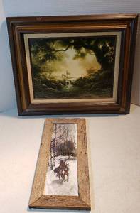 lot 255 image: 2 Framed Prints  Deer at Brook and Indian Winter Hunt