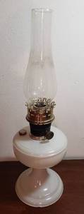 lot 281 image: Aladdin White Glass Oil Lamp wNu-type Model B Mantle Burner  20.75 in. tall