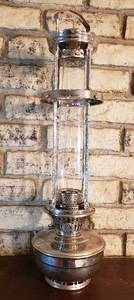 lot 297 image: Aladdin Polish Metal Hanging Oil Lamp wModel 12 Mantle Burner  23 in. tall