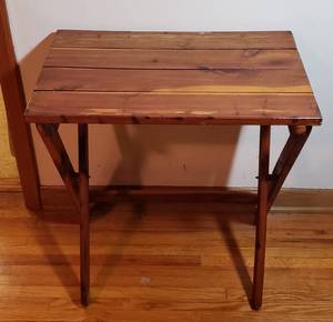 lot 313 image: Custom Made Cedar Fold Up Side Table  24 x 15.5 x 26 in. tall