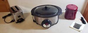 lot 327 image: Rival Crock-Pot, Wolfgang Puck 1.5 cup Portable Rice Cooker, and 2 Slice Toaster
