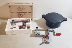 lot 330 image: 3 Pampered Chef Items 2 Apple PeelerCorerSlicer and Lidded Plastic Microwave Cook Pot