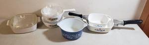 lot 331 image: 5 Corning Ware Items and 1 Blue Pyrex Bowl