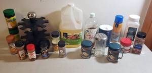 lot 336 image: Cooking Products Oils, Vinegar and Spices wShakers and Rack