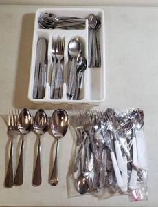 lot 346 image: 2 Sets Of Stainless Steel Flatware and Serving Utensils