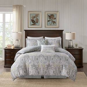 lot 27144 image: Harbor House Cozy 100% Cotton Comforter Set-Classic Modern Design All Season Down Alternative Casual Bedding, Matching Shams, Full(80x90), Hallie, Damask Grey 6 Piece