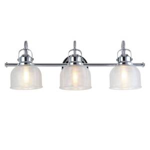lot 27190 image: JONATHAN Y JYL7409A Virginia 25.25 3 MetalGlass Vanity Light Traditional,Classic 2700K LED 4W Bulbs for Bedroom Livingroom Bathroom Hallway, ChromeClear ( Not Inspected )