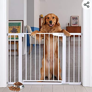 lot 27197 image: Cumbor 46���� Auto Close Safety Baby Gate, Extra Tall and Wide Child Gate, Easy Walk Thru Durability Dog Gate for The House, Stairs, Doorways. Includes 4 Wall Cups, 2.75-Inch and 8.25-Inch Extension ( Not Inspected )