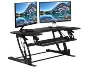 lot 27255 image: VIVO Black Height Adjustable Stand up Desk Converter 36 Sit to Stand Tabletop Monitor Riser (DESK-V000V)