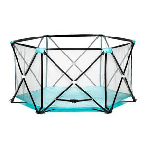 lot 27268 image: Regalo My Portable Play Yard Indoor and Outdoor, Bonus Kit, Includes Carry Case, Washable, Aqua, 6-Panel ( Not Inspected )