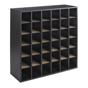lot 27277 image: Safco Wood Mail Sorter with Adjustable Dividers, Stackable, 36 Compartments, Black ( Not Inspected )