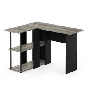 lot 27296 image: Furinno Abbott L-Shape Desk with Bookshelf, French Oak GreyBlack, 17092GYWBK