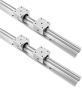lot 27299 image: QWORK Linear Rail SBR 2 x Linear Guideway Rail 23.5 inch (600mm) and 4 X Bearing Blocks Square Type Carriage for Automated Machines