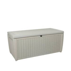 lot 27344 image: Keter Sumatra 135 Gallon Rattan Style Deck Box White