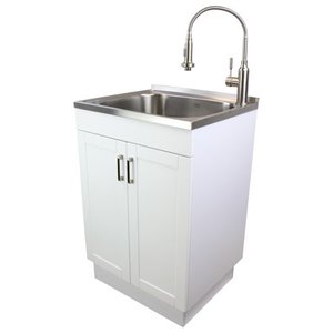 lot 27358 image: Transolid TC-2420-WC 24-in. All-in-One LaundryUtility Sink Kit, WhiteStainless Steel