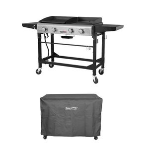lot 27365 image: Royal Gourmet GD401C CR6008 22 Premium 4-Burner 48000-BTU Folding Gas Grill and Griddle With Cover