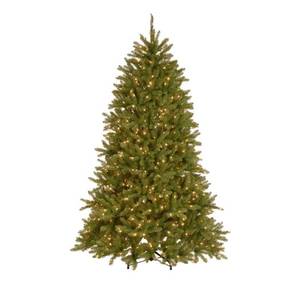 lot 27388 image: 7.5ft National Tree Company Dunhill Fir Hinged Full LED Artificial Tree with 700 Low Voltage Dual Led Lights with 9 Function Footswitch