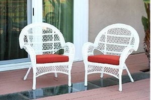 lot 27389 image: Jeco Wicker Chair with Red Cushion, Set of 2, White