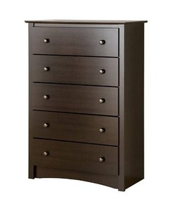 lot 27393 image: Prepac Fremont 5 Drawer Chest, Espresso Brown