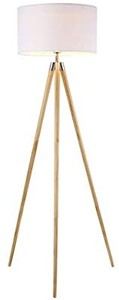 lot 27397 image: Ambiore Wood Tripod Floor Lamp Maud �� Modern Elegant Indoor Standing Light DAMAGED, NOT FULLY INSPECTED OUTSIDE BOX