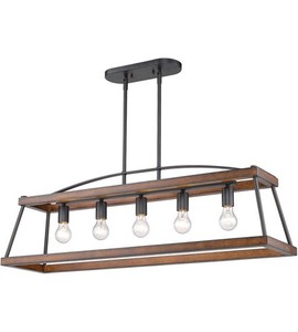lot 27429 image: Golden Lighting 3184-LP NB-RO Teagan 5 Light 40 inch Natural Black Kitchen Island Light Ceiling Light in Rustic Oak Wood Accents