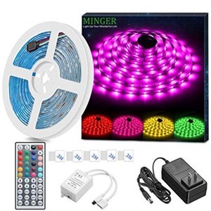 lot 27440 image: MINGER LED Strip Light Waterproof 16.4ft RGB SMD 5050 LED Rope Lighting Color Changing Full Kit with 44-Keys IR Remote Controller, Power Supply Led Lights for Bedroom Home Kitchen Decoration USED