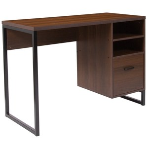 lot 27450 image: Flash Furniture Northbrook Rustic Coffee Wood Grain Finish Computer Desk with Black Metal Frame