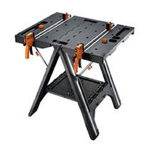 lot 27456 image: WORX Pegasus Multi-Function Work Table and Sawhorse with Quick Clamps and Holding Pegs �� WX051 USED