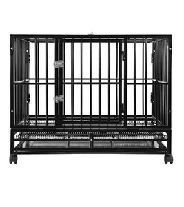 lot 27478 image: SMONTER 38 Heavy Duty Strong Metal Dog Cage Pet Kennel Crate Playpen with Wheels, I Shape, Dark Silver ��