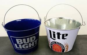 lot 319 image: Bud Light & Miller Lite Metal Ice Buckets